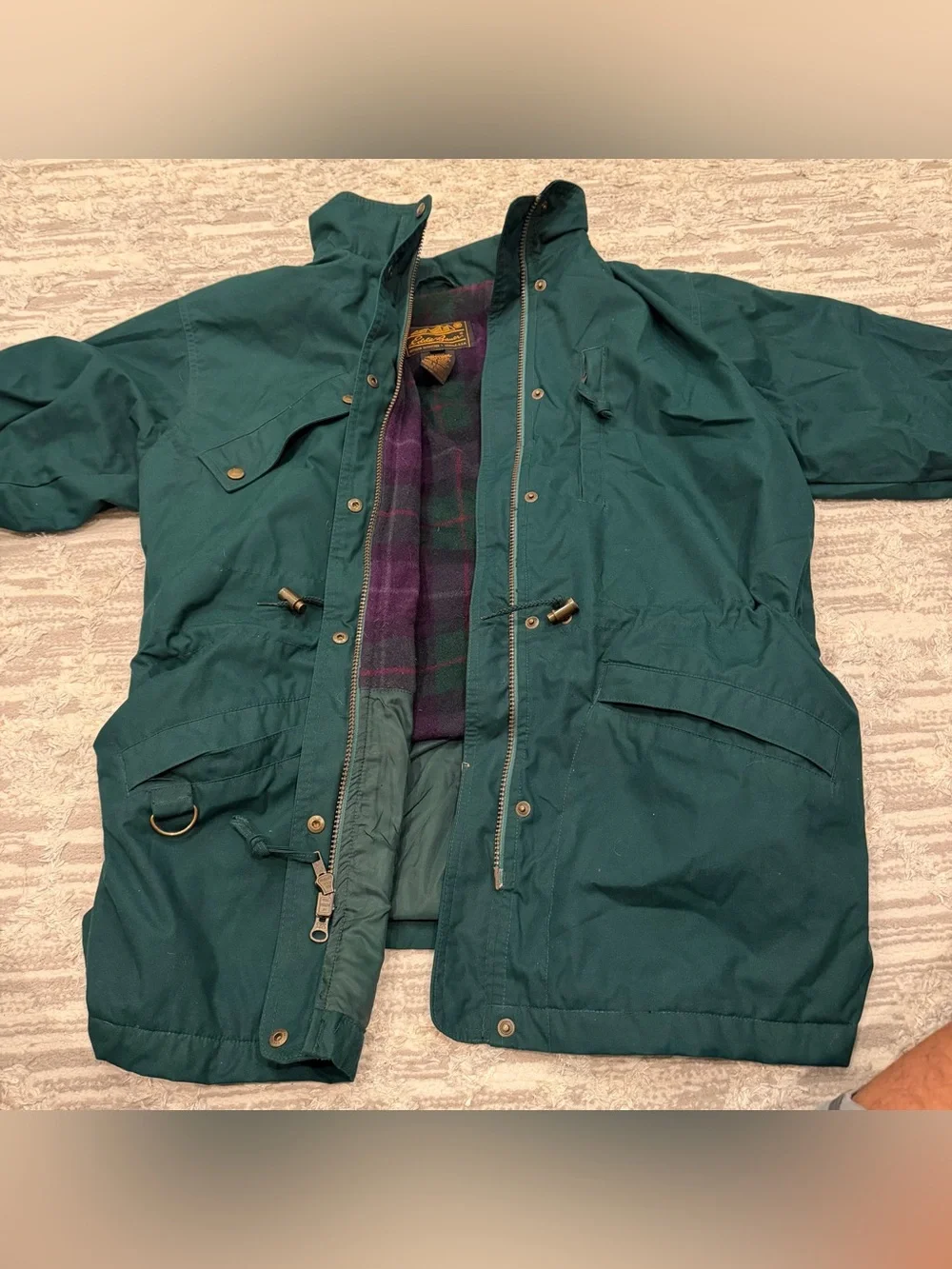 Vintage Eddie Bauer Wool Plaid Lined Chore Coat Men’s Medium Jacket Zip Button